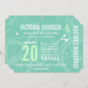Invitation Mariage de typographie Vintage verte et rose