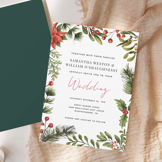Invitation Mariage de vacances de verdure à l'aquarelle (Watercolor Greenery Holiday Wedding Invitation)
