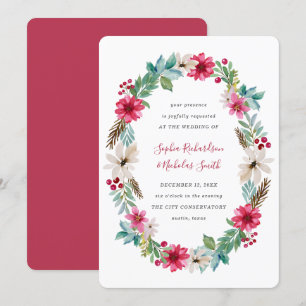Invitation Mariage de vacances   Fleurs d'aquarelle d'hiver