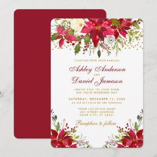 Invitation Mariage de vacances Poinsettia Floral Red Gold Par