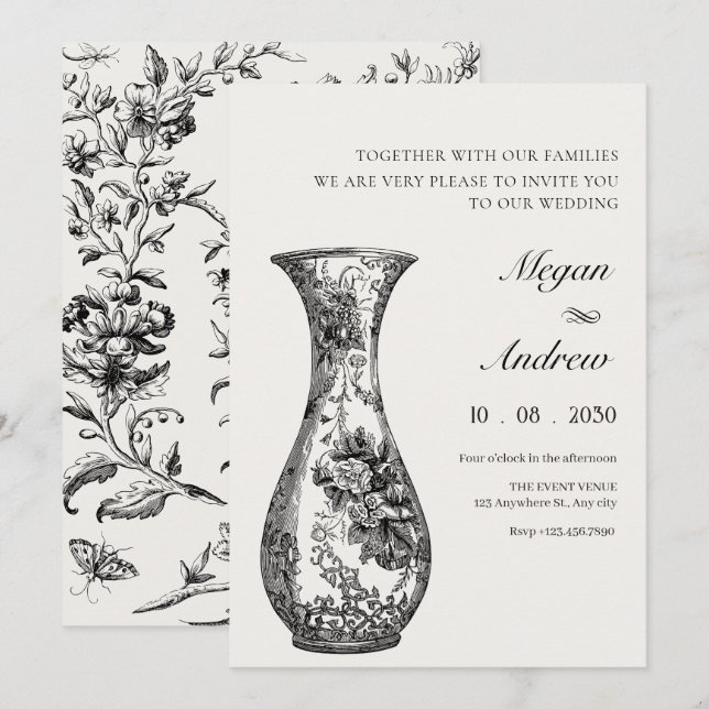 Invitation mariage de vase antique vintage (Devant / Derrière)