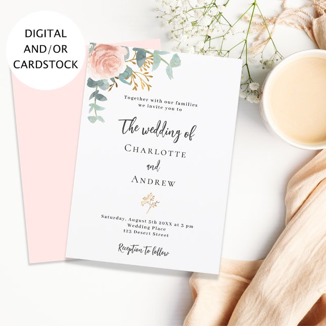 Invitation Mariage de végétation d'eucalyptus rose fleuri (Créateur téléchargé)