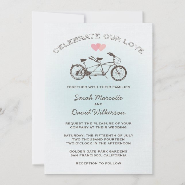 Invitation Mariage de vélo en tandem bleu (Devant)