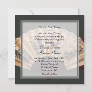 Invitation Mariage de ventilateur chinois en bambou et soie
