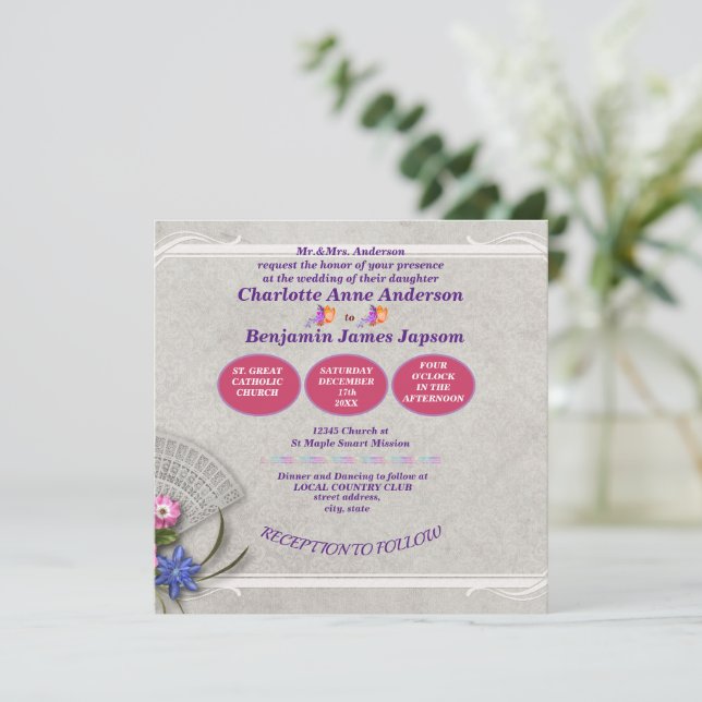 Invitation Mariage de ventilateur japonais élégant  (Debout devant)