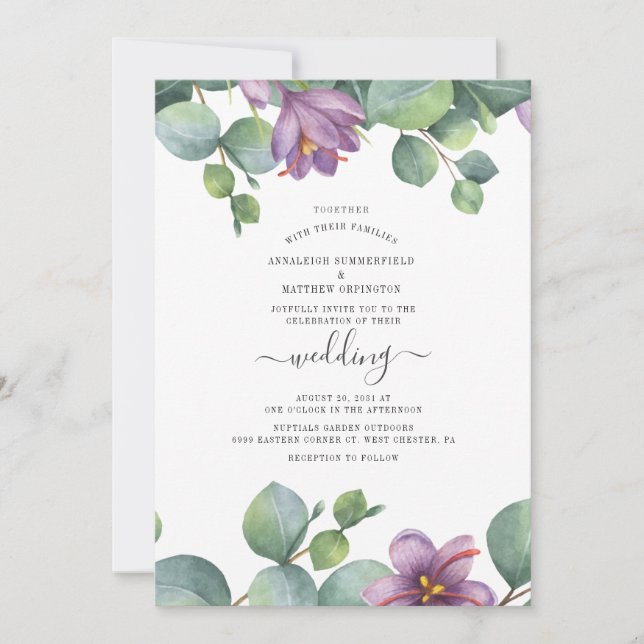 Invitation Mariage de verdure à l'aquarelle d'eucalyptus (Devant)