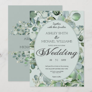 Invitation Mariage de verdure aux Eucalyptus encadrés de fleu