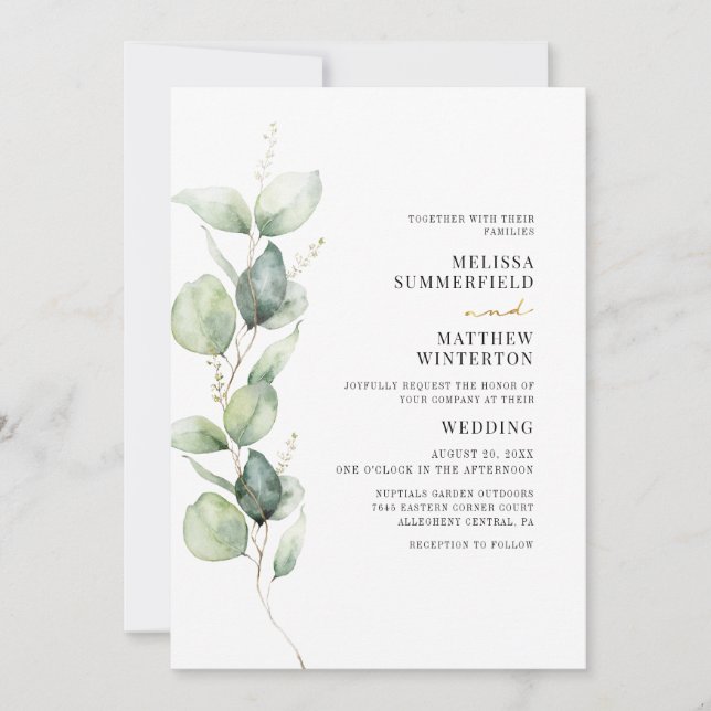 Invitation Mariage de verdure botanique d'eucalyptus (Devant)