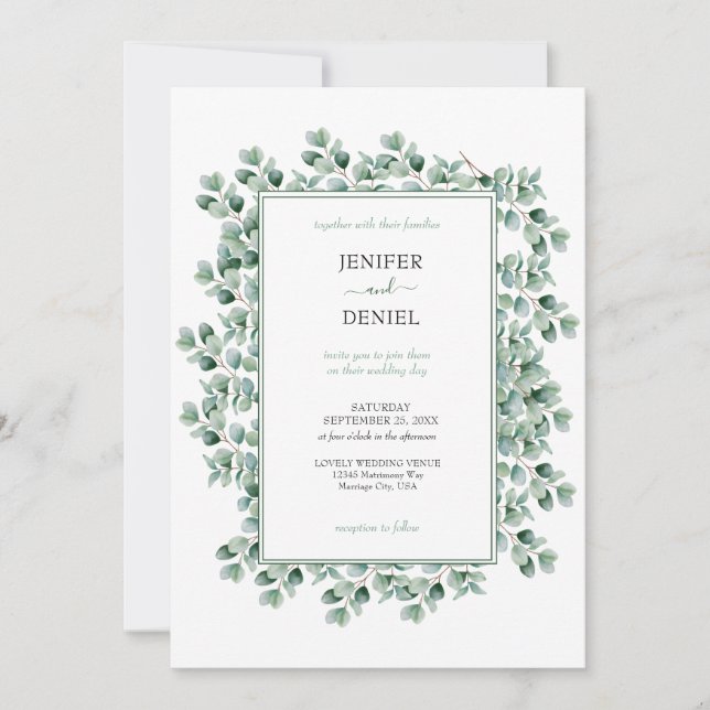 Invitation Mariage de verdure botanique d'eucalyptus (Devant)