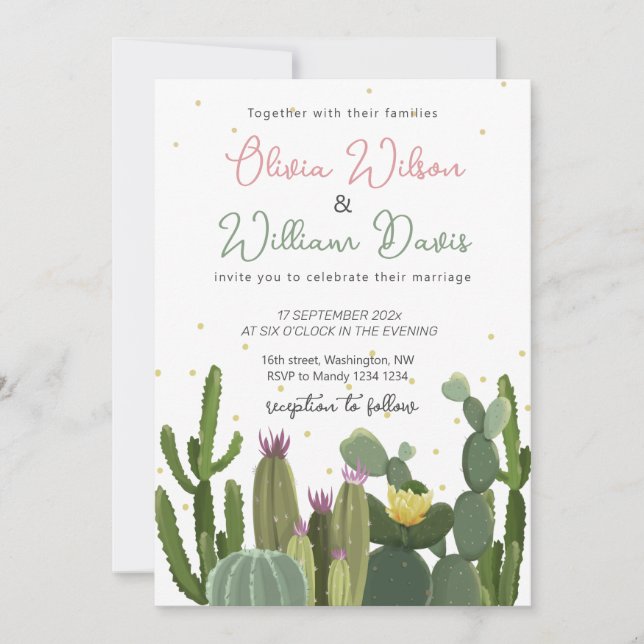 Invitation Mariage de verdure de cactus  (Devant)