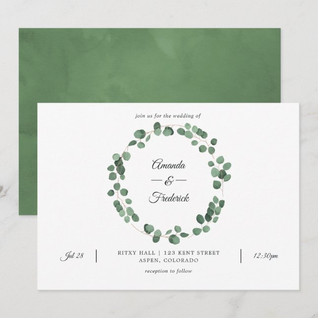 Invitation Mariage de verdure de forêt de bois d'eucalyptus (Devant / Derrière)