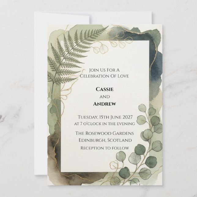 Invitation Mariage de verdure de fougère d'eucalyptus (Devant)
