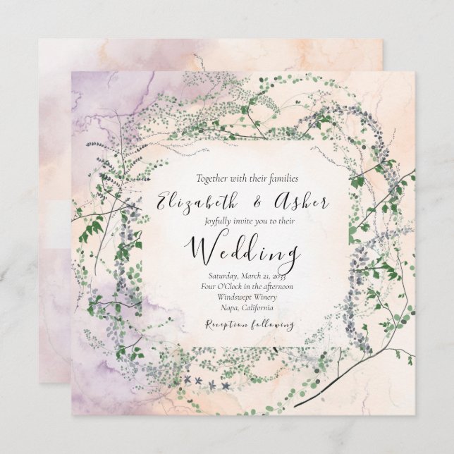 Invitation Mariage de verdure de la forêt d'aquarelle (Devant / Derrière)