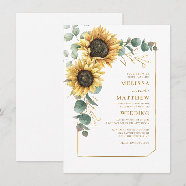 Invitation Mariage de verdure de tournesol floral eucalyptus (Devant / Derrière)