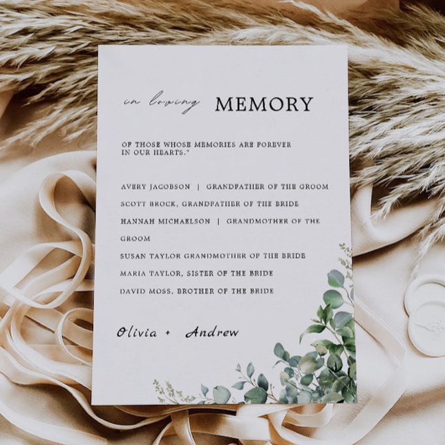 Invitation Mariage De Verdure En Symbole De Mémoire D'Amour, (Greenery Wedding In Loving Memory Sign, Invitation)