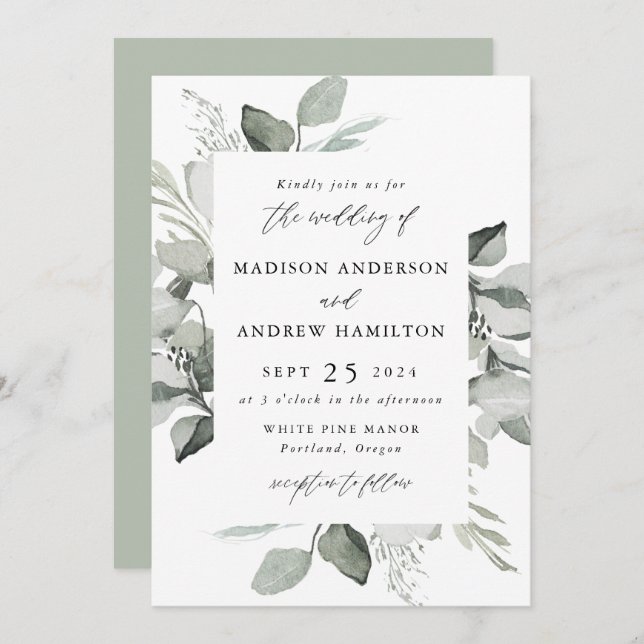 Invitation Mariage de verdure Eucalyptus (Devant / Derrière)