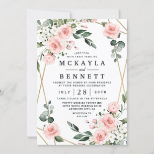 Invitation Mariage de verdure fleurie rose et blanc