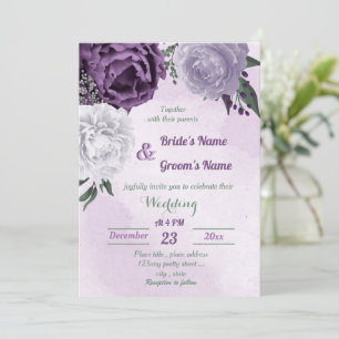 Invitation mariage de verdure fleurie violette et blanche