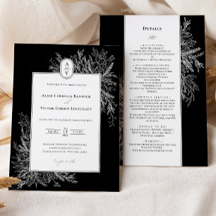 Invitation Mariage de verdure noir et blanc Détails du monogr