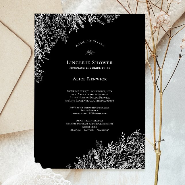 Invitation Mariage de verdure noir et blanc Lingerie Douche (Créateur téléchargé)