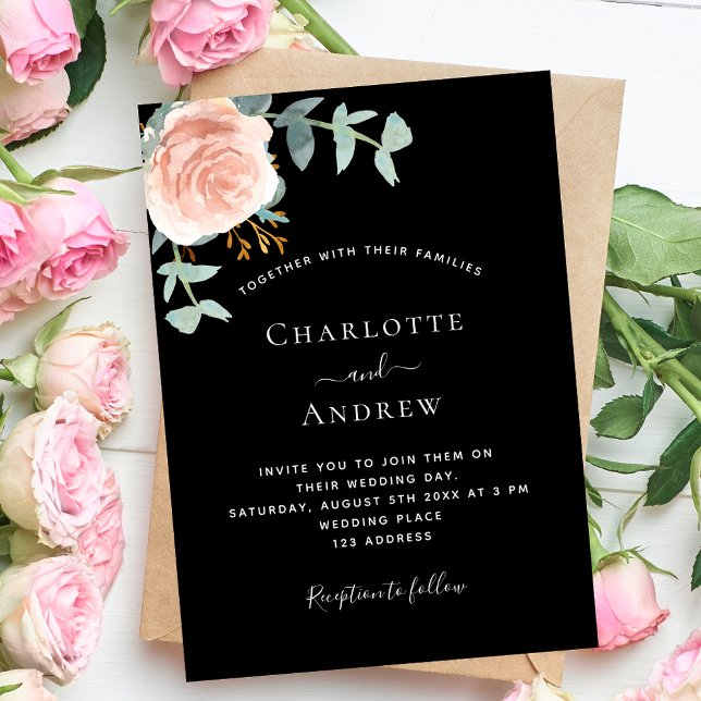 Invitation Mariage de verdure rose noir (Créateur téléchargé)