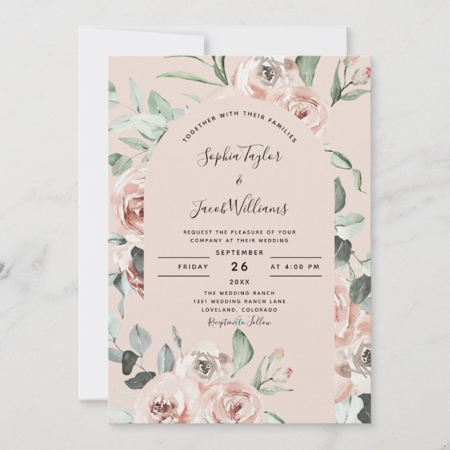 Invitation Mariage de verdure rose pâle (Devant)