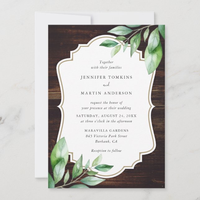 Invitation Mariage de verdure rustique en bois (Devant)