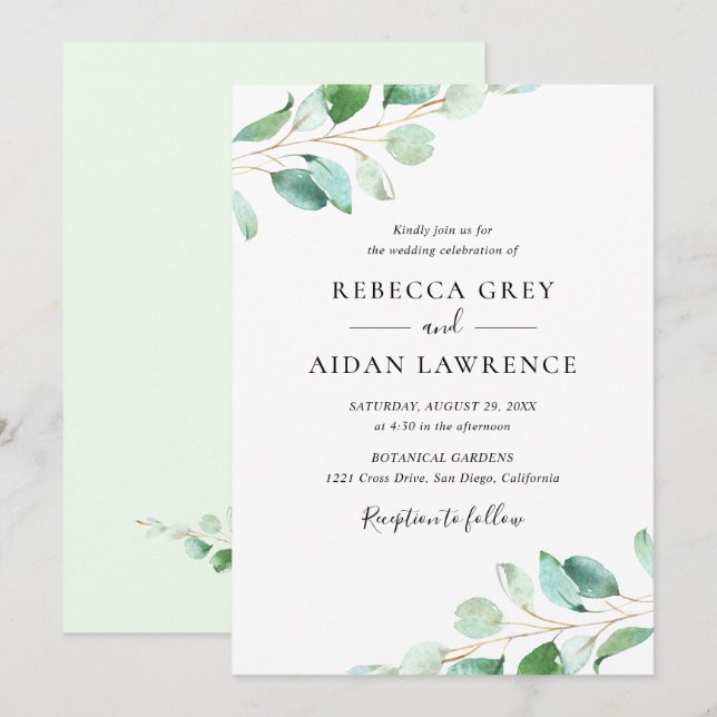 Invitation Mariage de verdure simple Eucalyptus (Devant / Derrière)