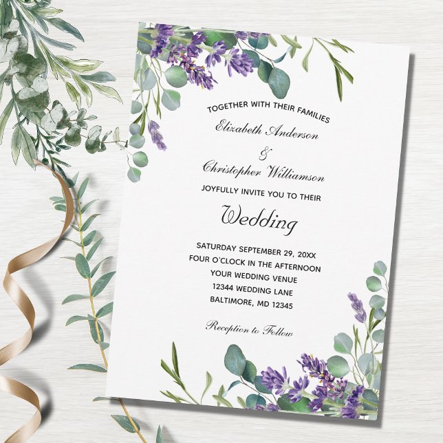 Invitation Mariage de verdure violette à la lavande et à l'eu (Créateur téléchargé)