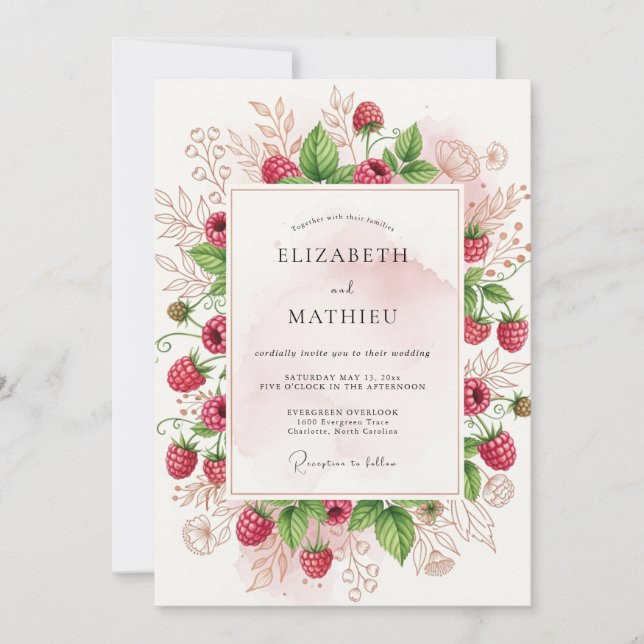 Invitation Mariage de verger abondant rose framboise (Devant)