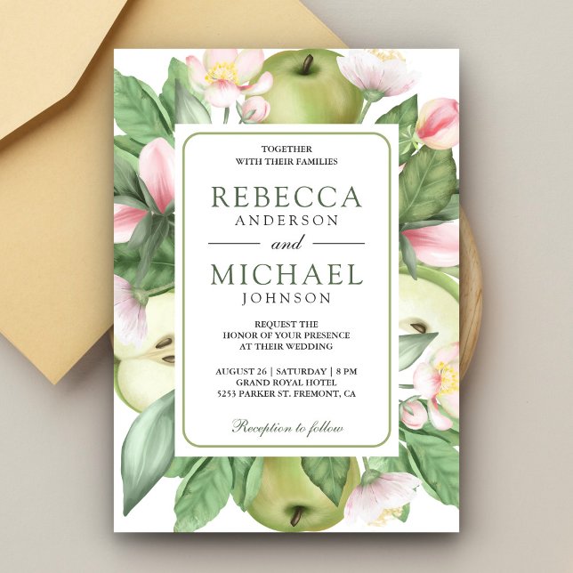 Invitation Mariage de verger de pommier floral botanique vert (Créateur téléchargé)