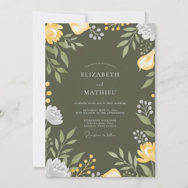 Invitation Mariage de verger luxuriant vert olive (Devant)