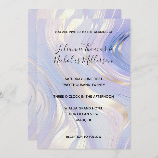 Invitation Mariage de verre doré Lavender (Devant / Derrière)