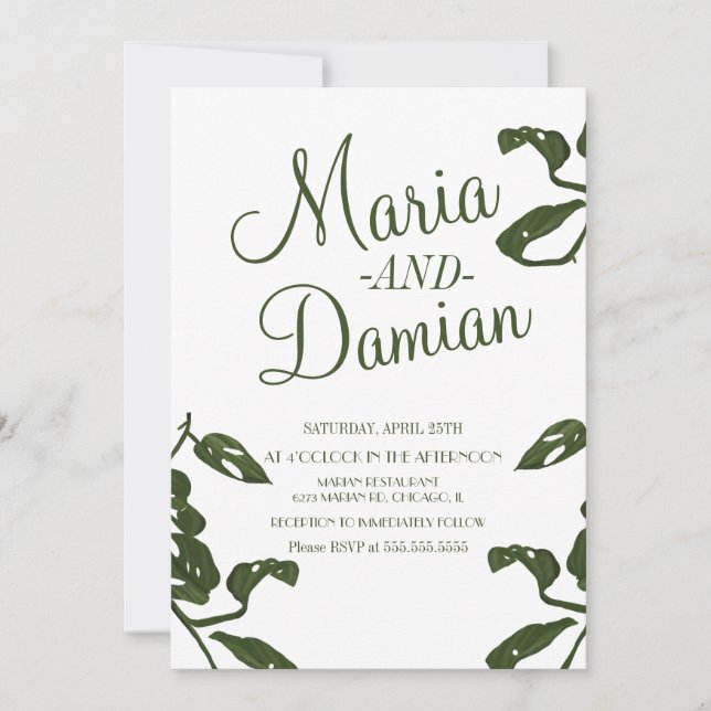 Invitation Mariage de Vigne de Fromage Monstera Tropicale (Devant)