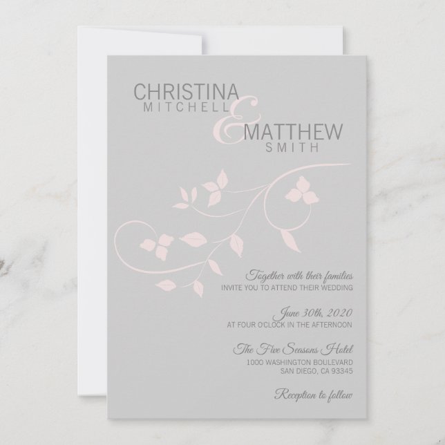 Invitation Mariage de vigne rose rose rose rose rose sur mesu (Devant)