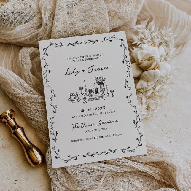 Invitation Mariage de vignes à main de charbon (Créateur téléchargé)