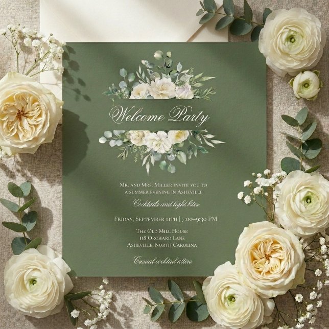 Invitation Mariage de vignoble à l'aquarelle Rose Blanche (Créateur téléchargé)