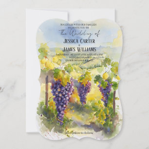 Invitation Mariage de vignoble à l'aquarelle rustique avec ci