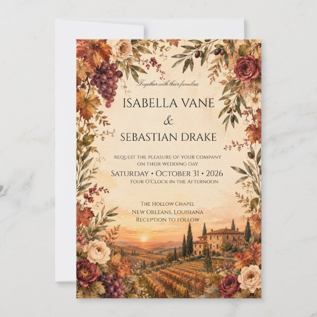 Invitation Mariage de vignoble automnal rustique  (Devant)