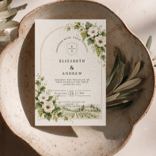 Invitation Mariage de vignoble printanier Arche en or sauge