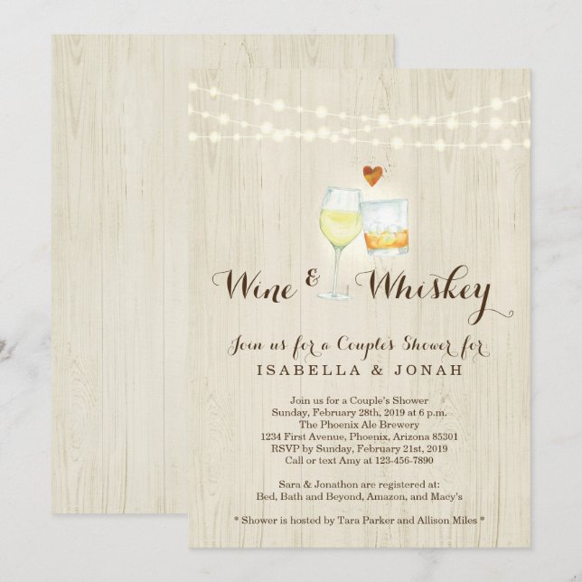 Invitation Mariage de vin et de whisky Répétition de la douch (Devant / Derrière)