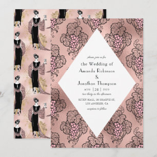 Invitation Mariage de vin rose Gold et Blush Pink Art Déco