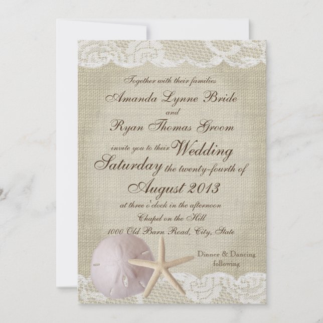 Invitation Mariage de vintage Lace Beach (Devant)