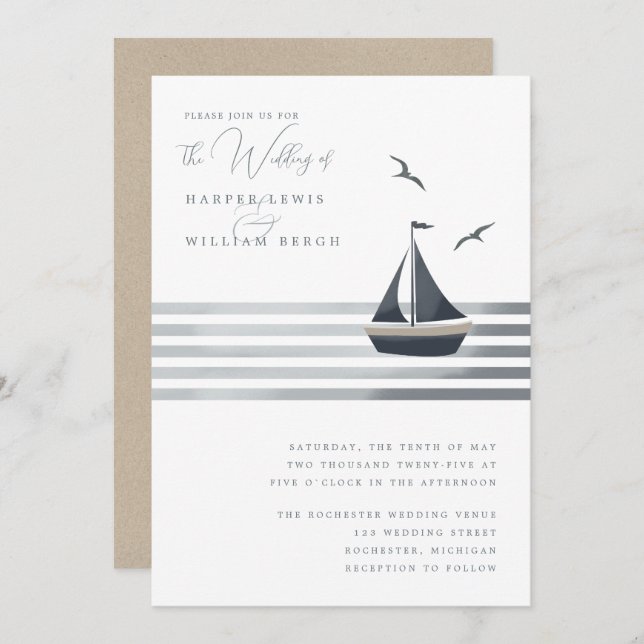 Invitation Mariage de voilier côtier (Devant / Derrière)
