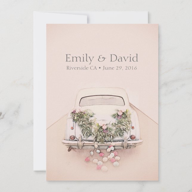 Invitation Mariage de voiture Getaway Romantic Blush Pink Inv (Dos)
