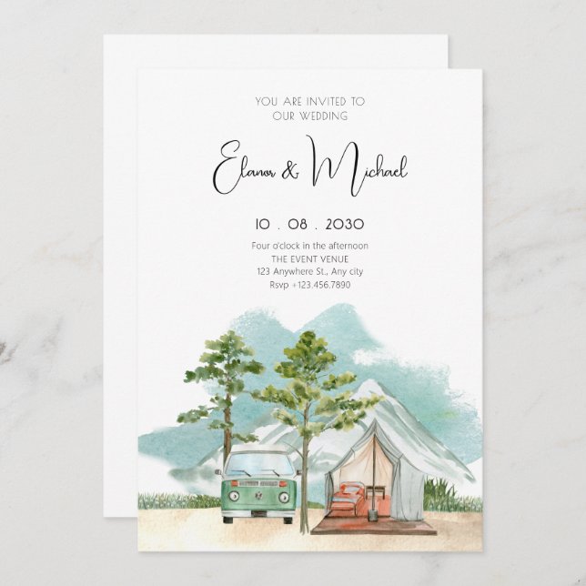 Invitation Mariage de voyage minimaliste (Devant / Derrière)