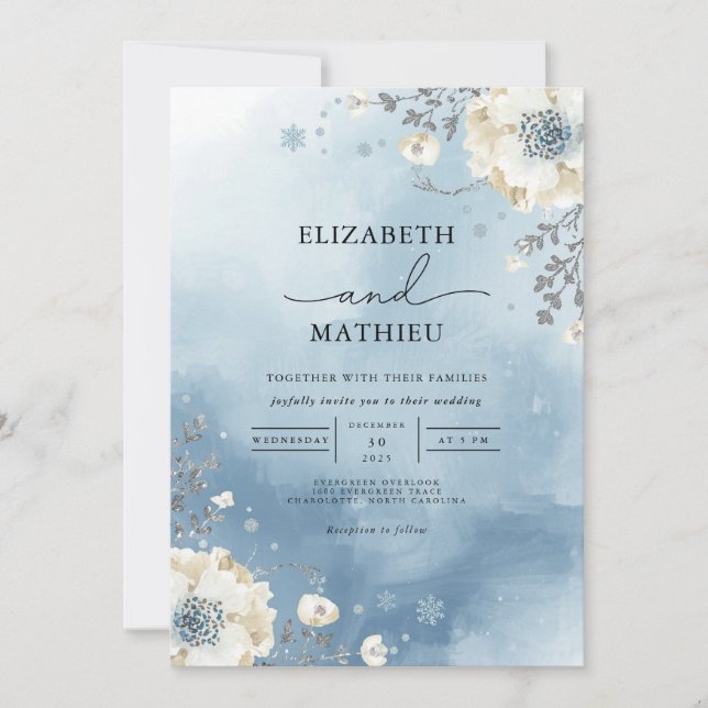 Invitation Mariage de Whimsy Floral Azure Frosted (Devant)