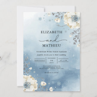 Invitation Mariage de Whimsy Floral Azure Frosted