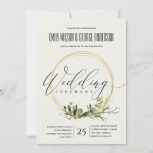 Invitation Mariage D'EAU COULEUR D'OR VERT FOLIAGE EN FELEFER