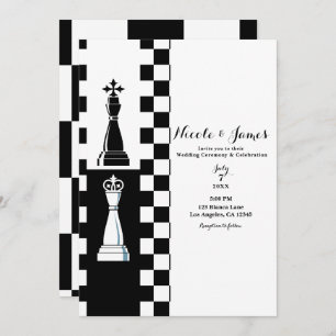 Invitation Mariage d'échecs de la reine noire et blanche
